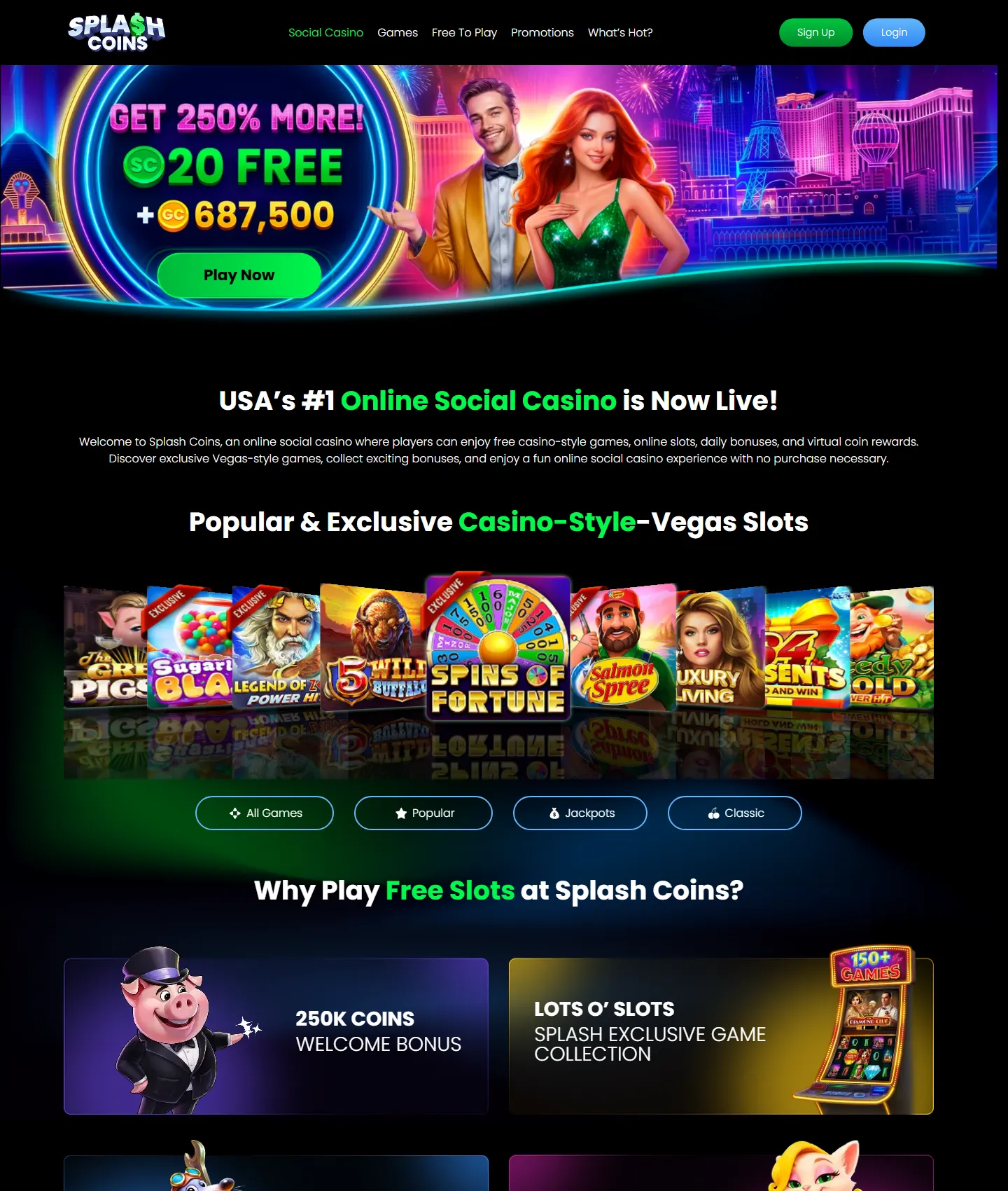 Screenshot of the Splash Coins website
