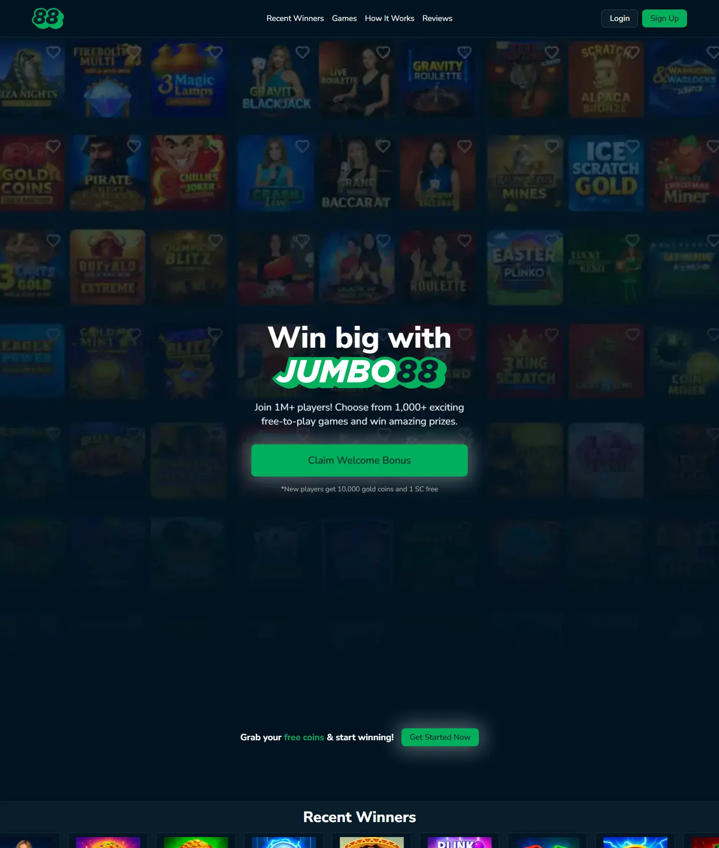 Screenshot of the Jumbo88 website