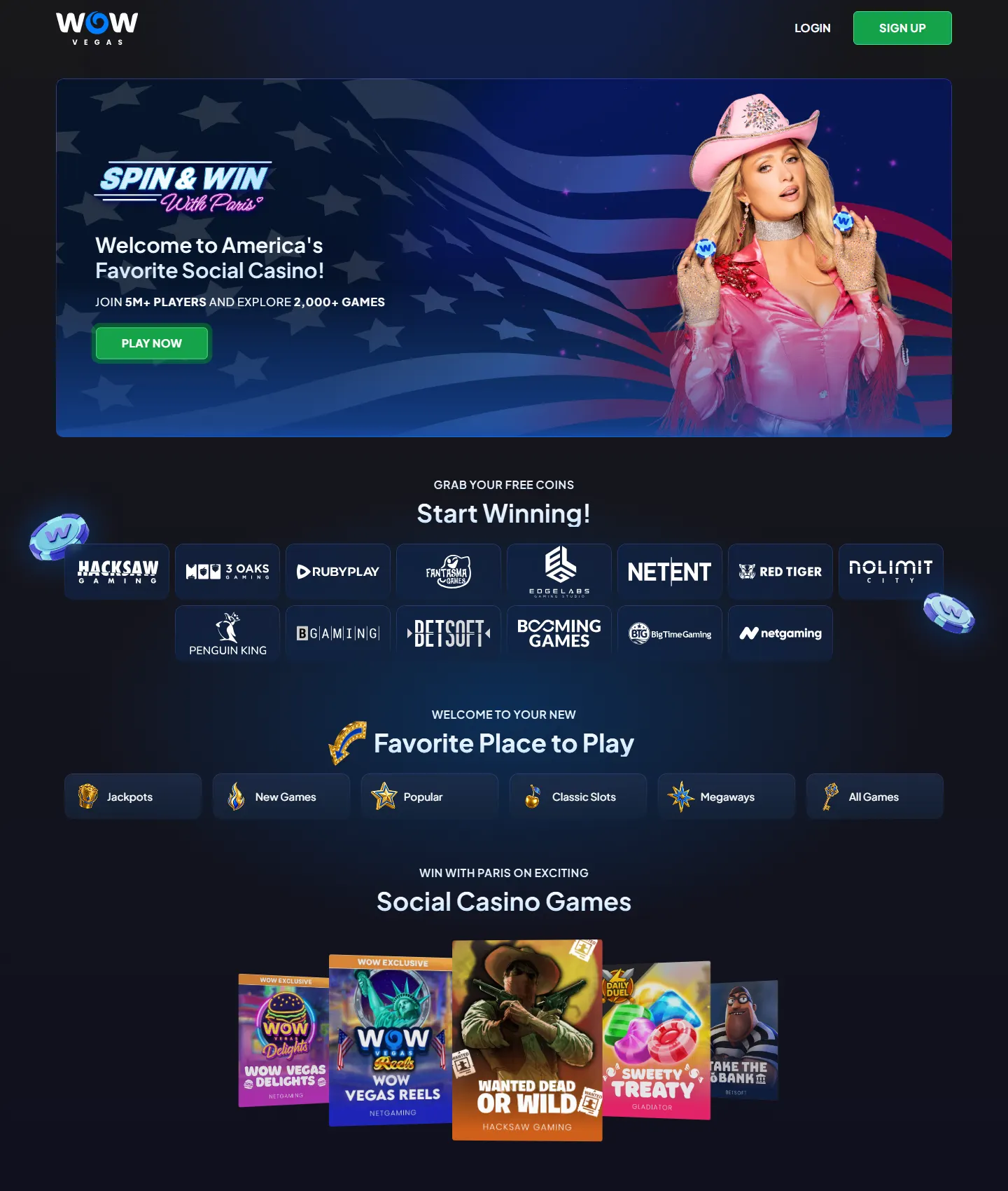 Screenshot of the WowVegas website
